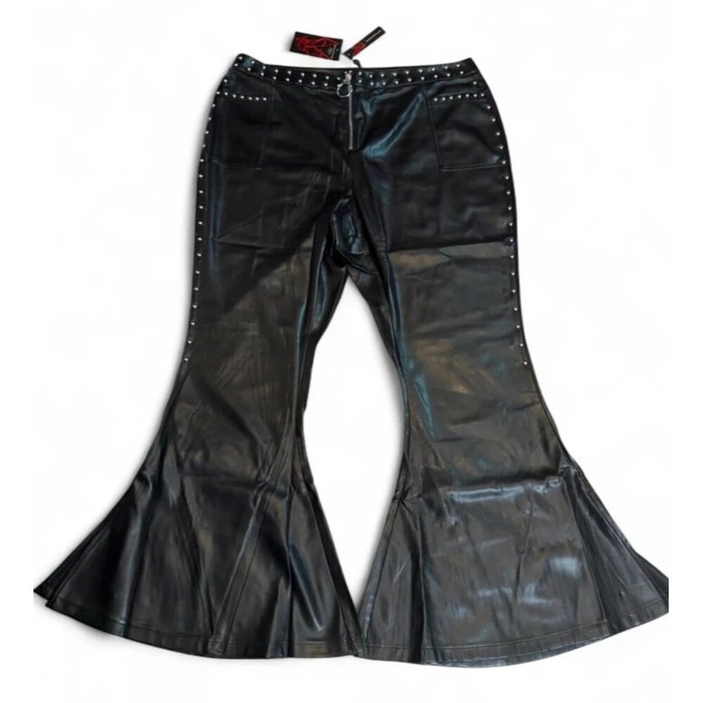 Killstar Studded Black Pleather Flare Pants